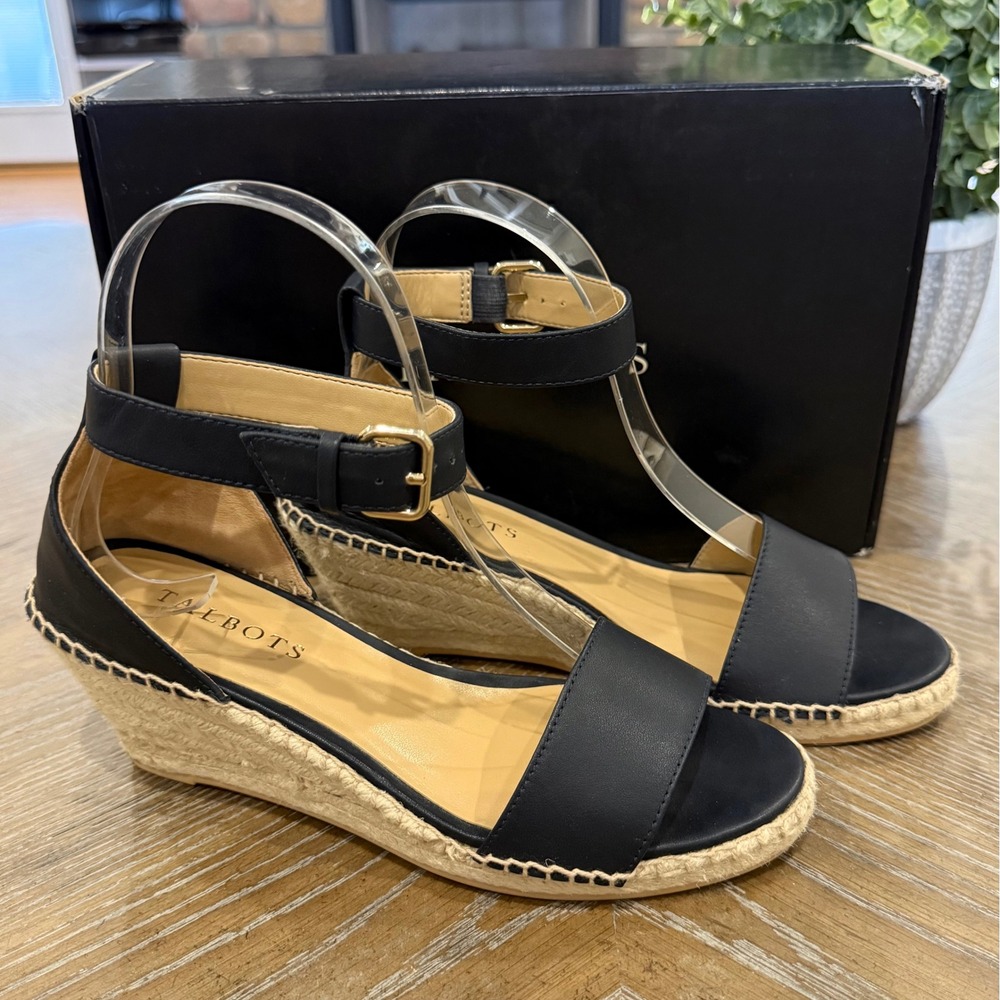 Talbots Lyndsay Indigo‎ Blue Leather Espadrille Wedge Sandals Women 6.5M